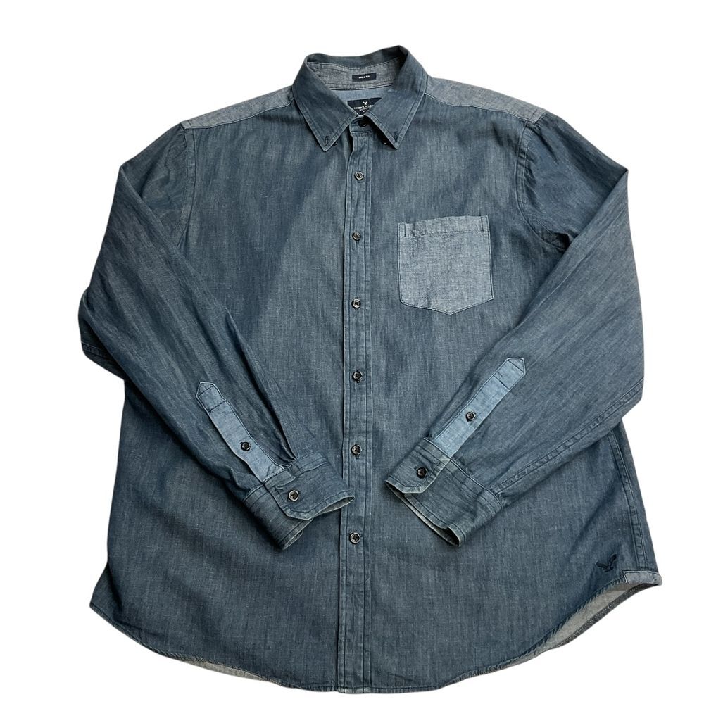 American Eagle Outfitters Prep Fit Button Down‎ Shirt Sz L Pocket Long Sleeve